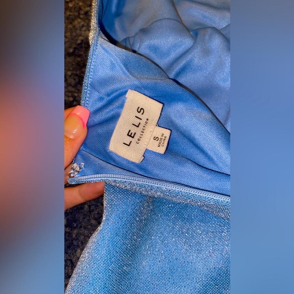 Blue Glitter Backless Halter Mini Homecoming Prom… - image 3